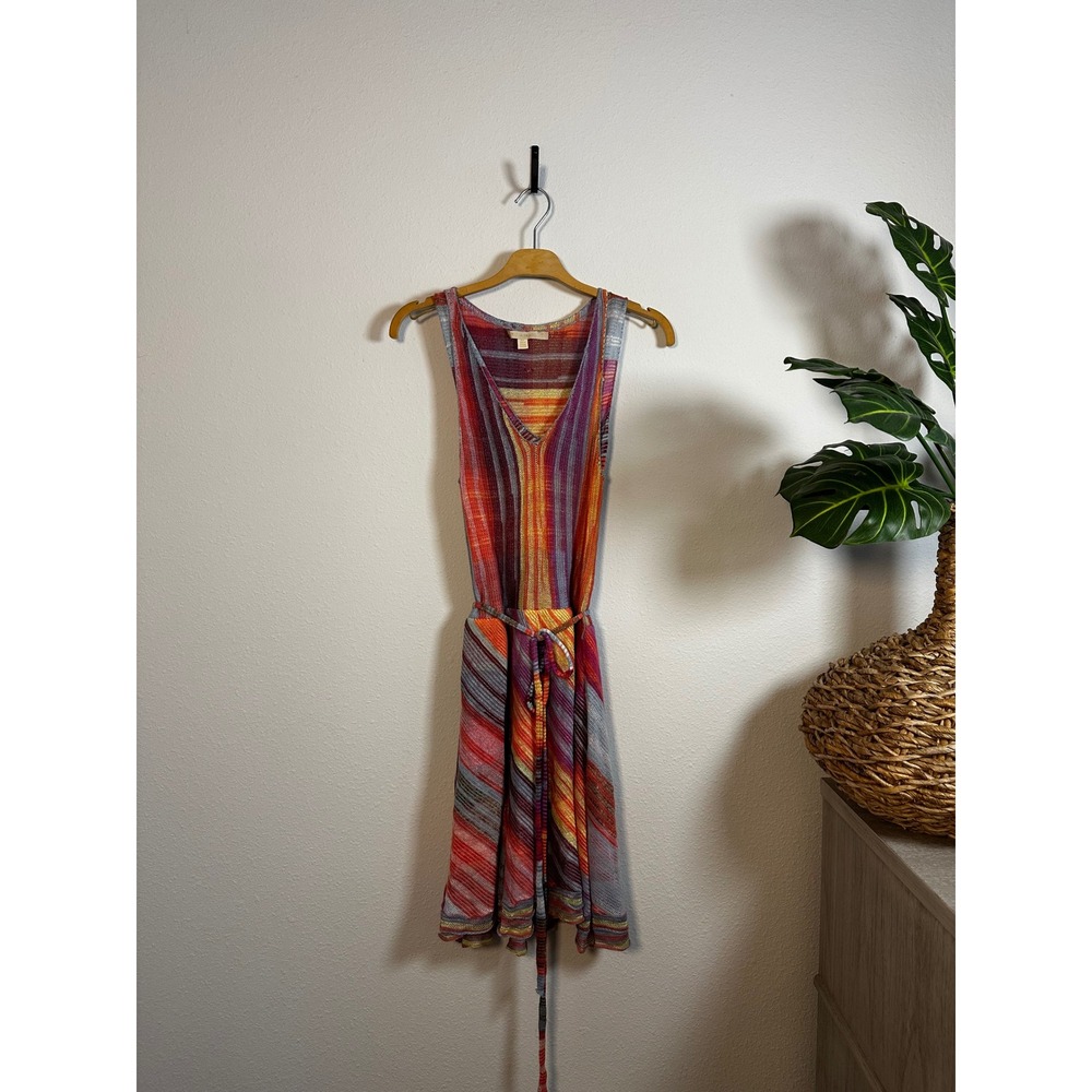 Cecilia Prado Anthropologie‎ Striped Knit V Neck Sleeveless Belted Midi Dress